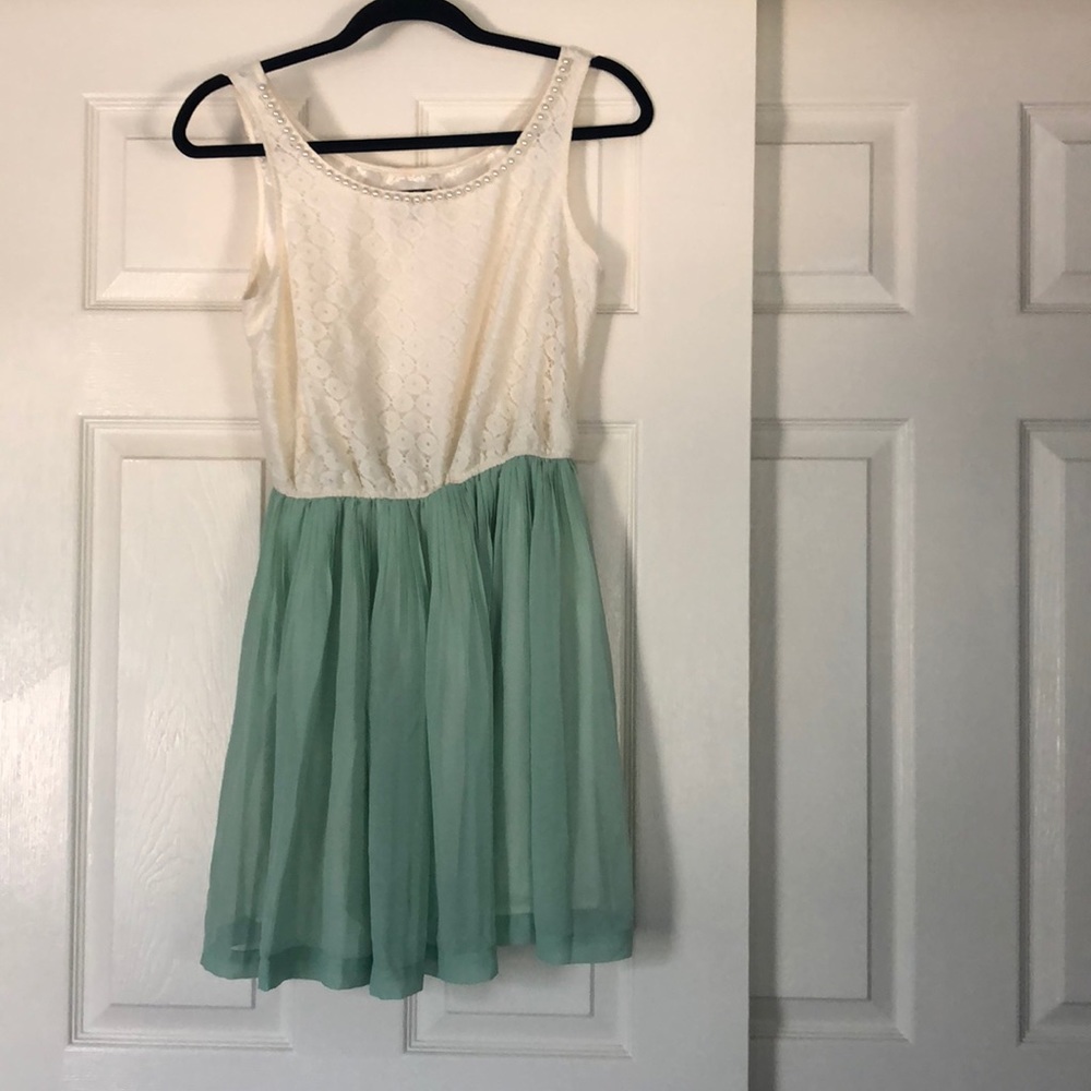 Cream & mint green dress